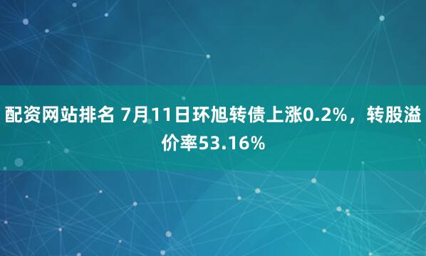 配资网站排名 7月11日环旭转债上涨0.2%，转股溢价率53.16%